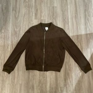 Ellison, Olive Green, Suede Feel, Zip Up Jacket, Size Large